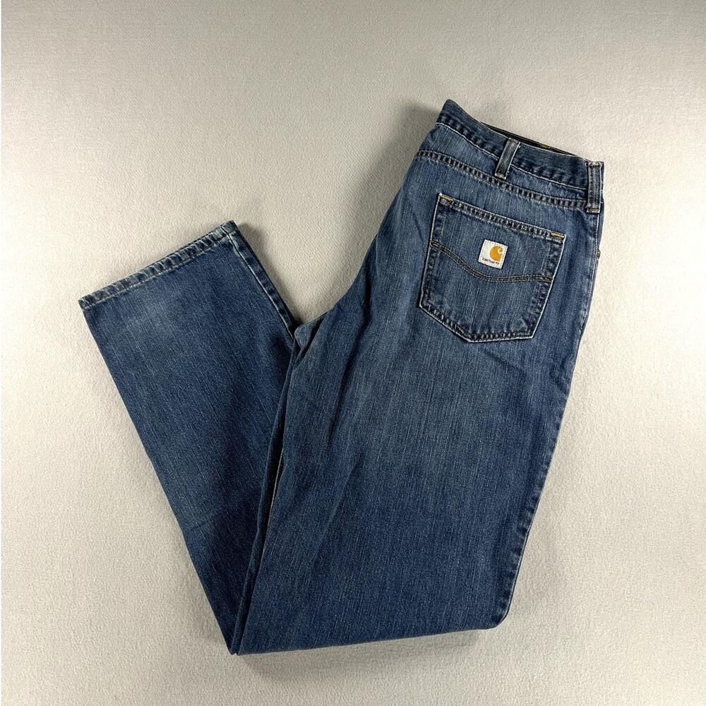Carhartt 101483-968 Jeans Mens 38x36 Blue Denim Relaxed Fit Work Pants Logo